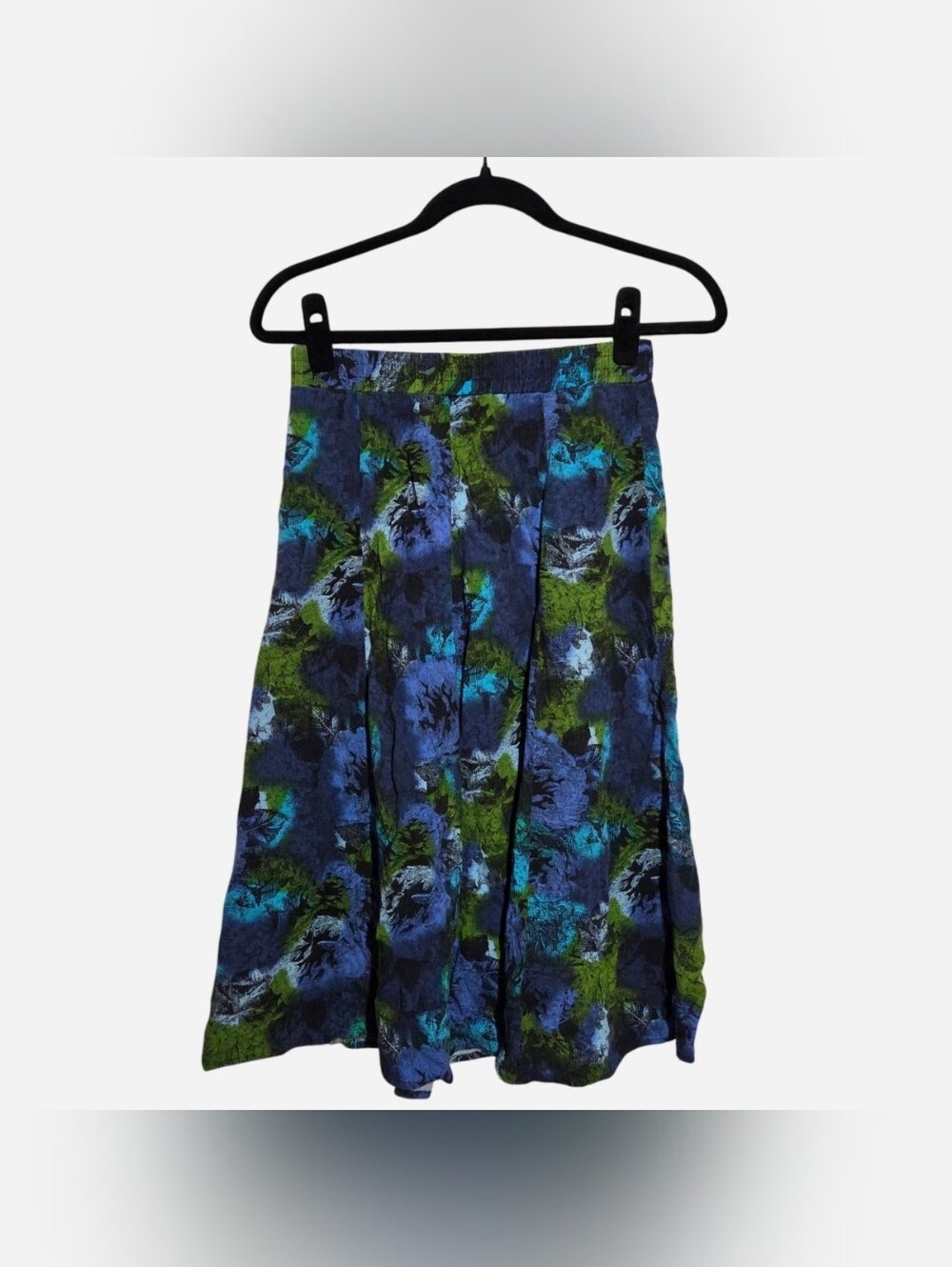 Vintage Green And Blue Patterned Midi Skirt